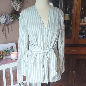 Chic Blue and White Striped Blazer